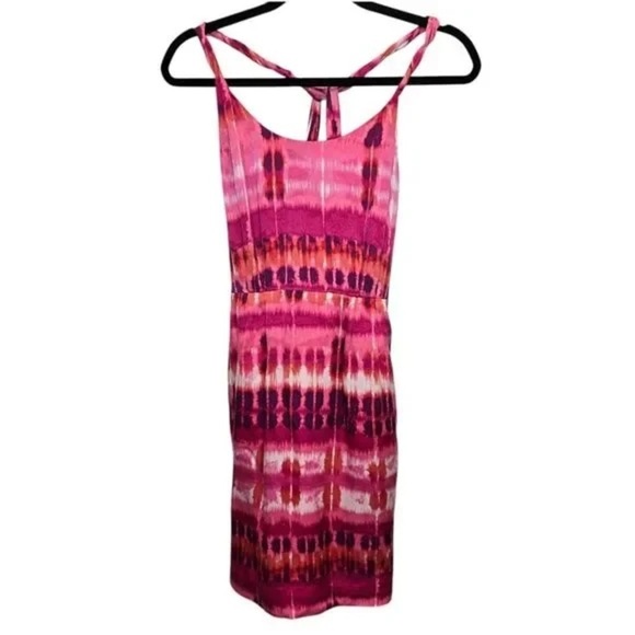 NWT Banana Republic Petite Women's Pink Red Tie Dye Silk Sleeveless Mini - Picture 2 of 4